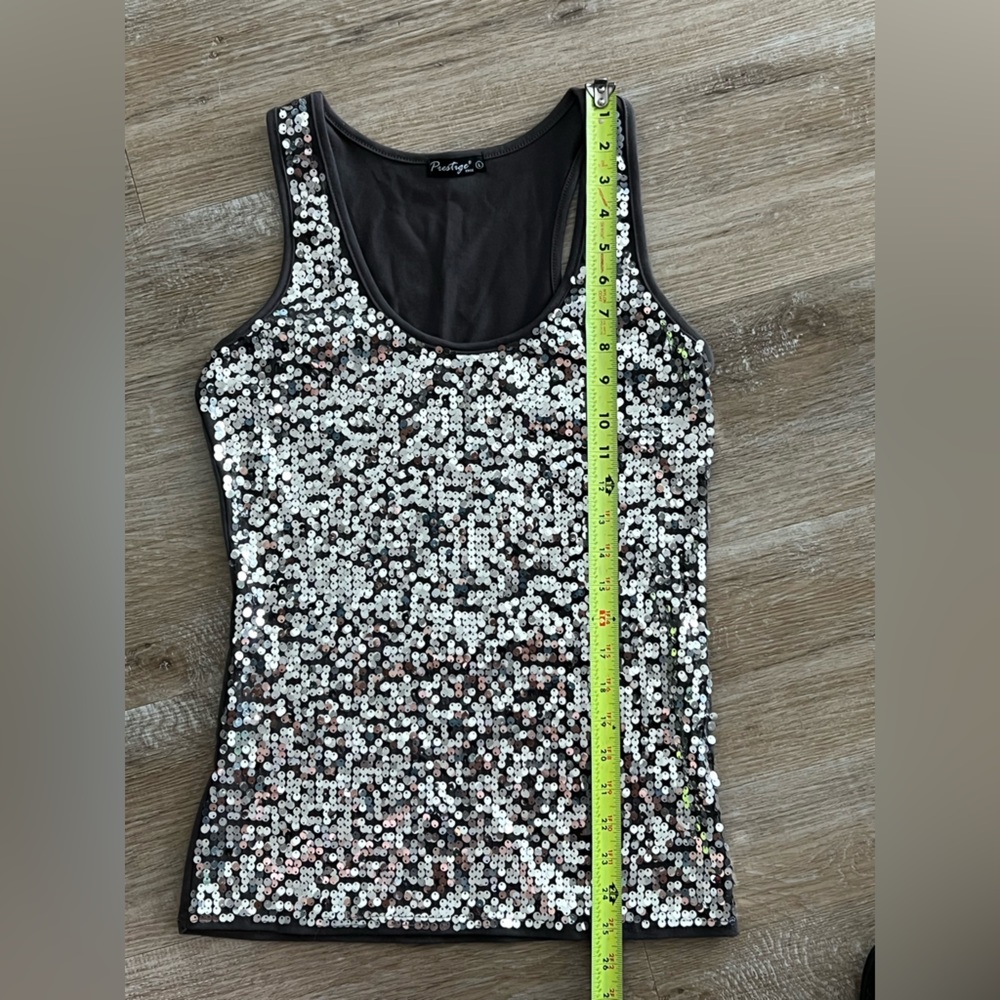 Silver Sequin Racerback Tank Large - Picture 3 of 5